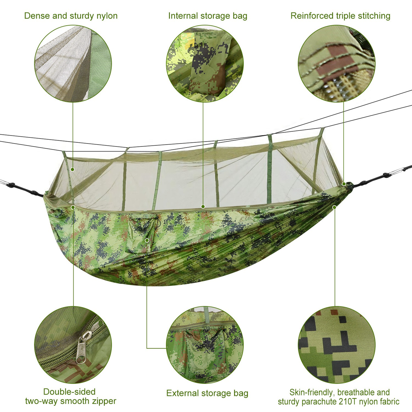 2-Person Camping Hammock with Mosquito Net, 600 lb Load
