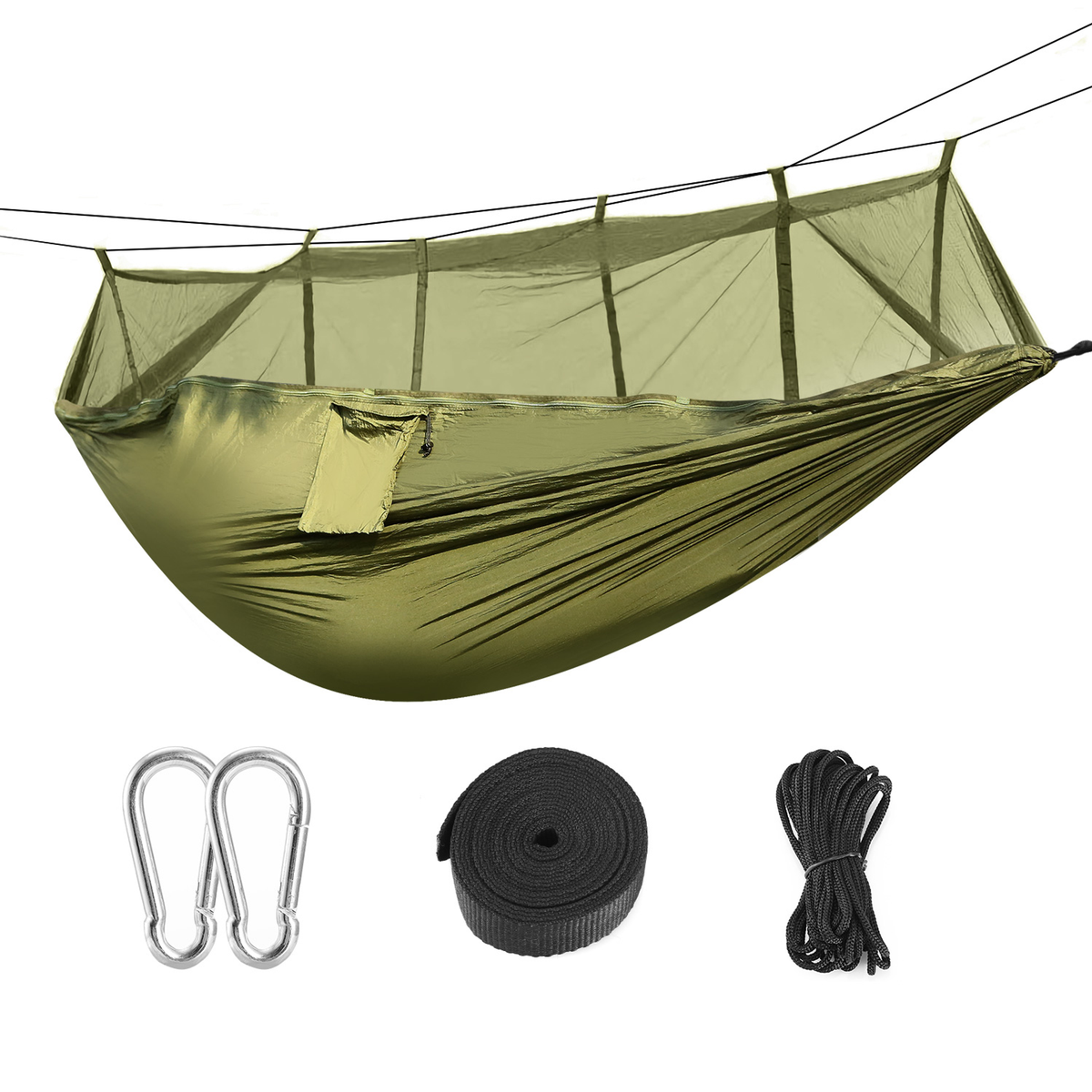 2-Person Camping Hammock with Mosquito Net, Green
