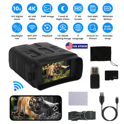 4K Full-Color Night Vision Goggles with 10X Zoom