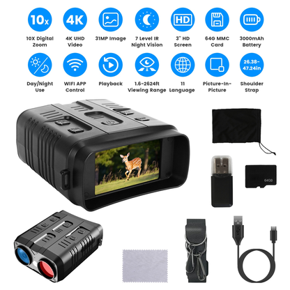 4K Full-Color Night Vision Goggles with 10X Zoom
