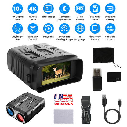 4K Full-Color Night Vision Goggles with 10X Zoom