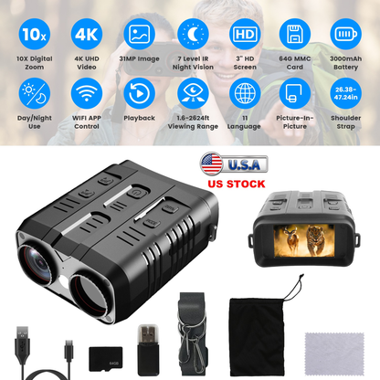 4K Full-Color Night Vision Goggles with 10X Zoom