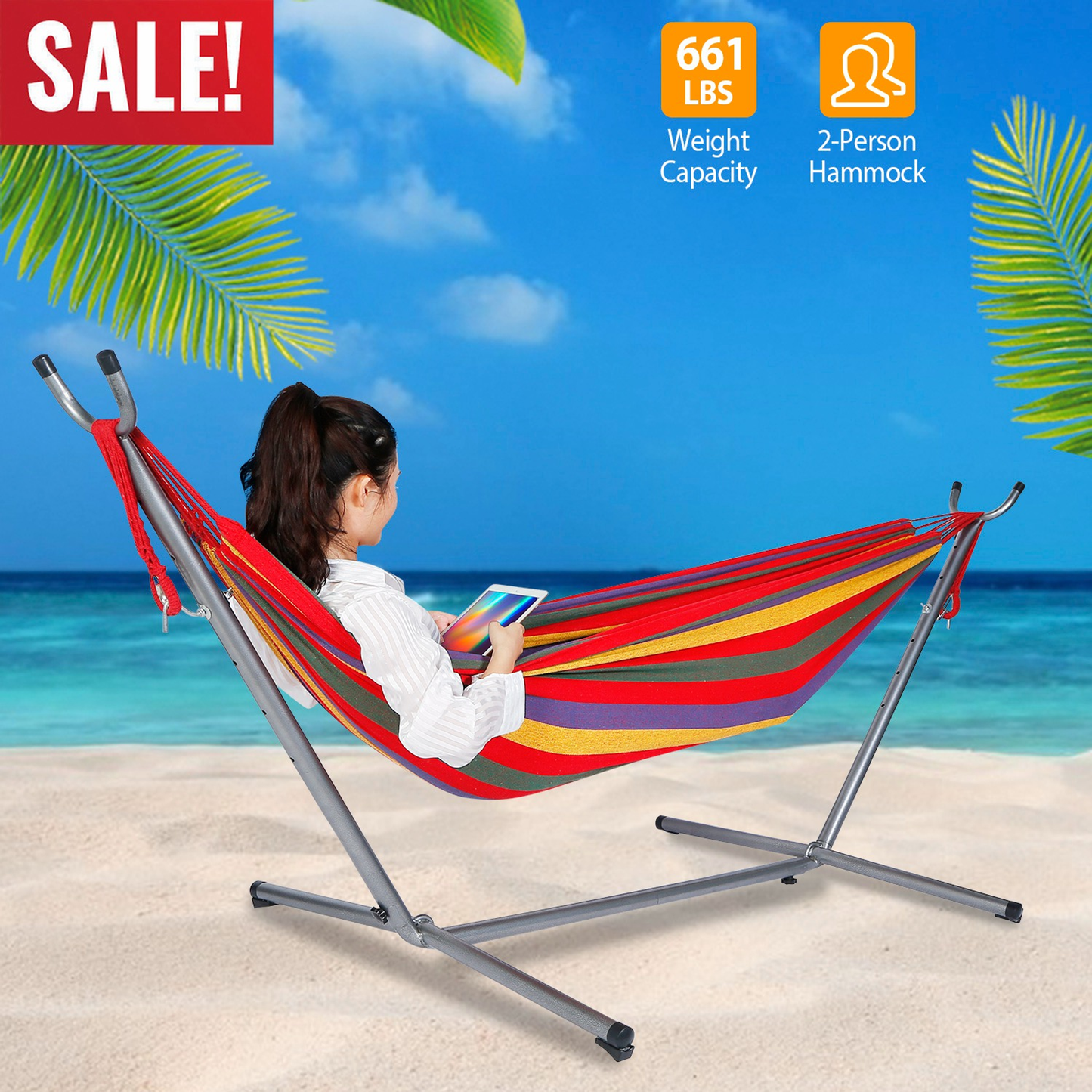 Brazilian Double Hammock with Steel Stand