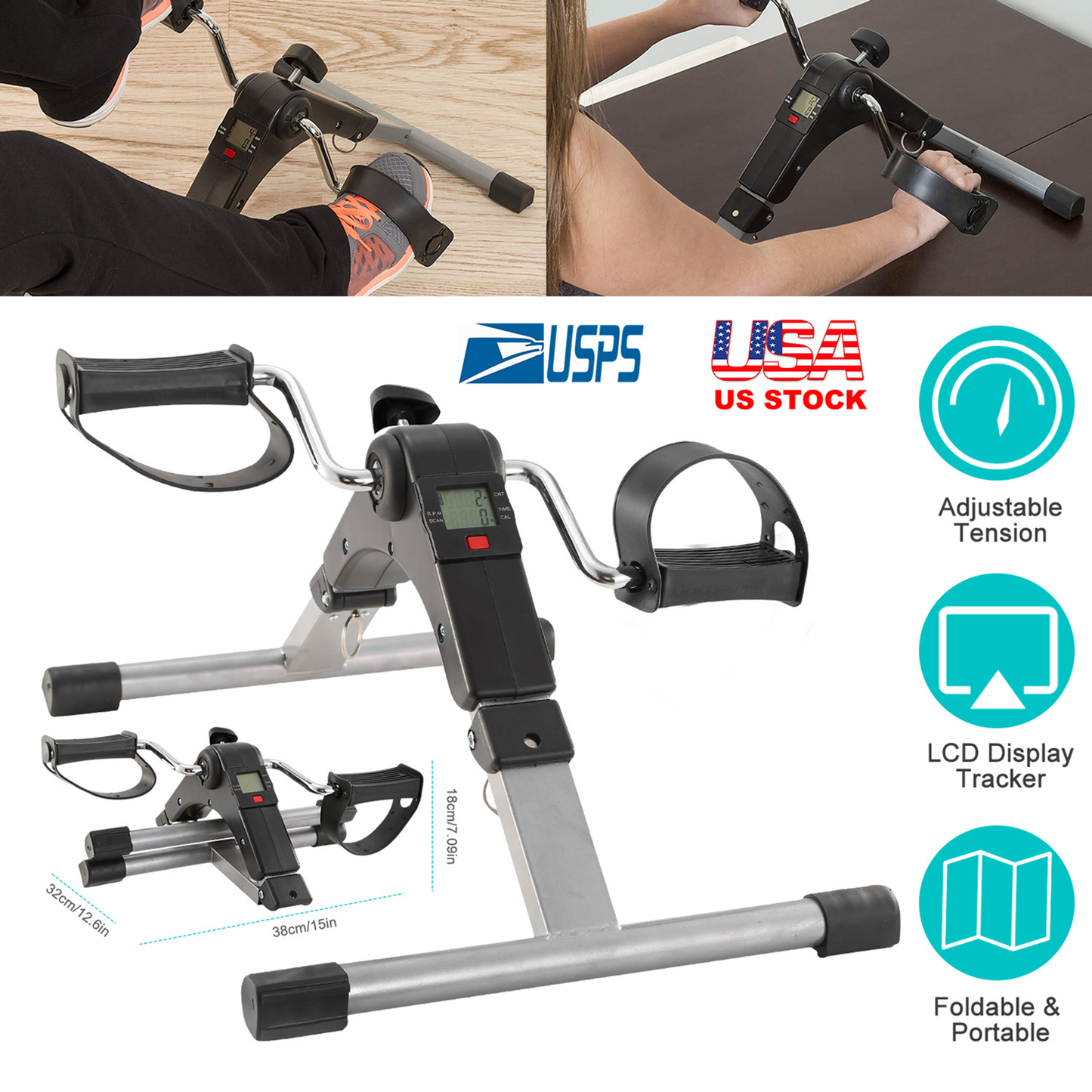 Foldable Pedal Exerciser with LCD Display