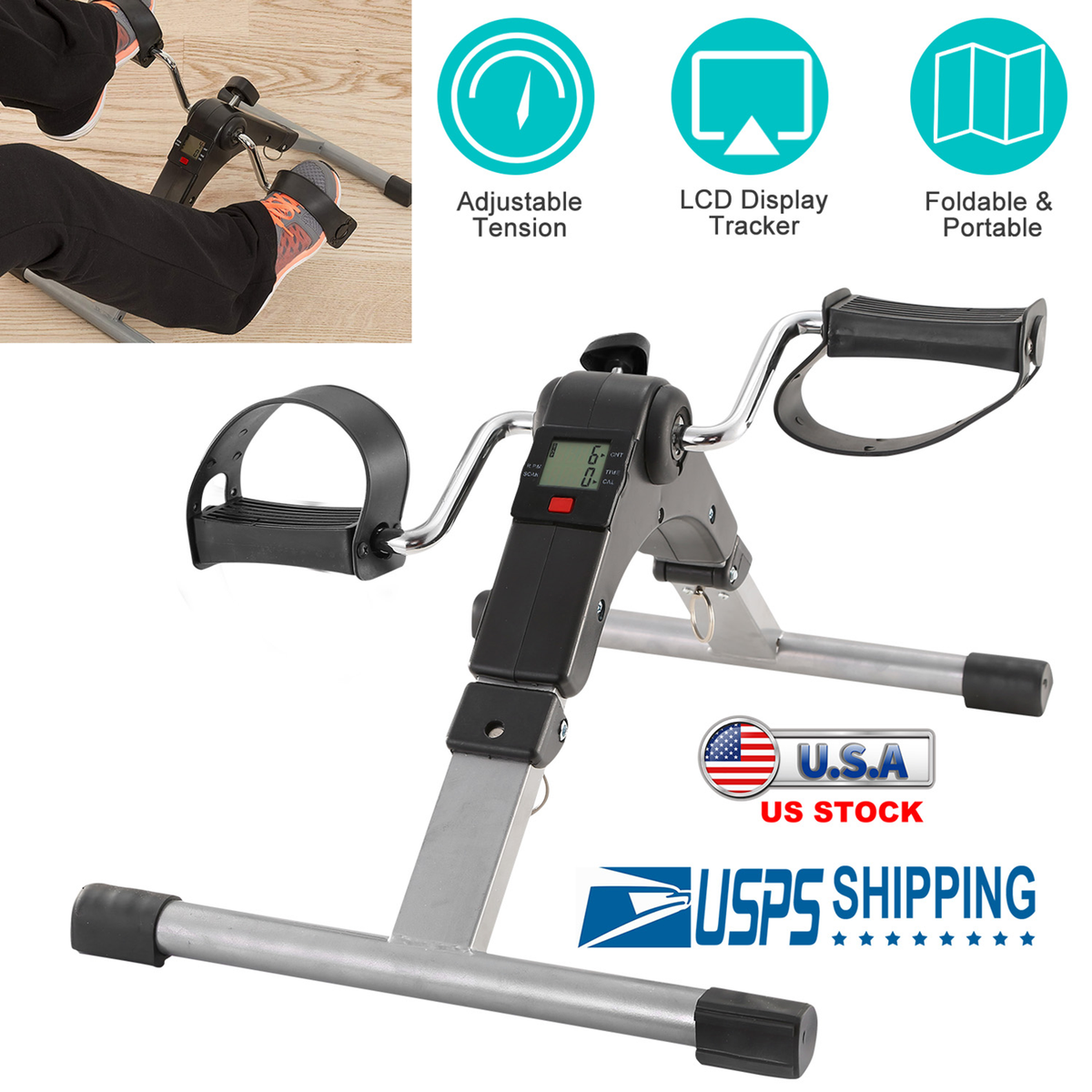 Foldable Pedal Exerciser with LCD Display
