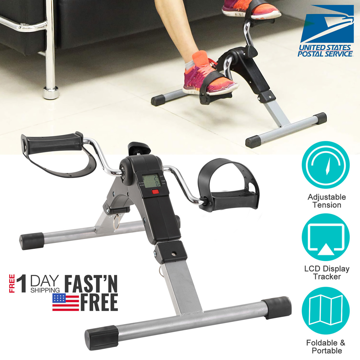 Foldable Pedal Exerciser with LCD Display