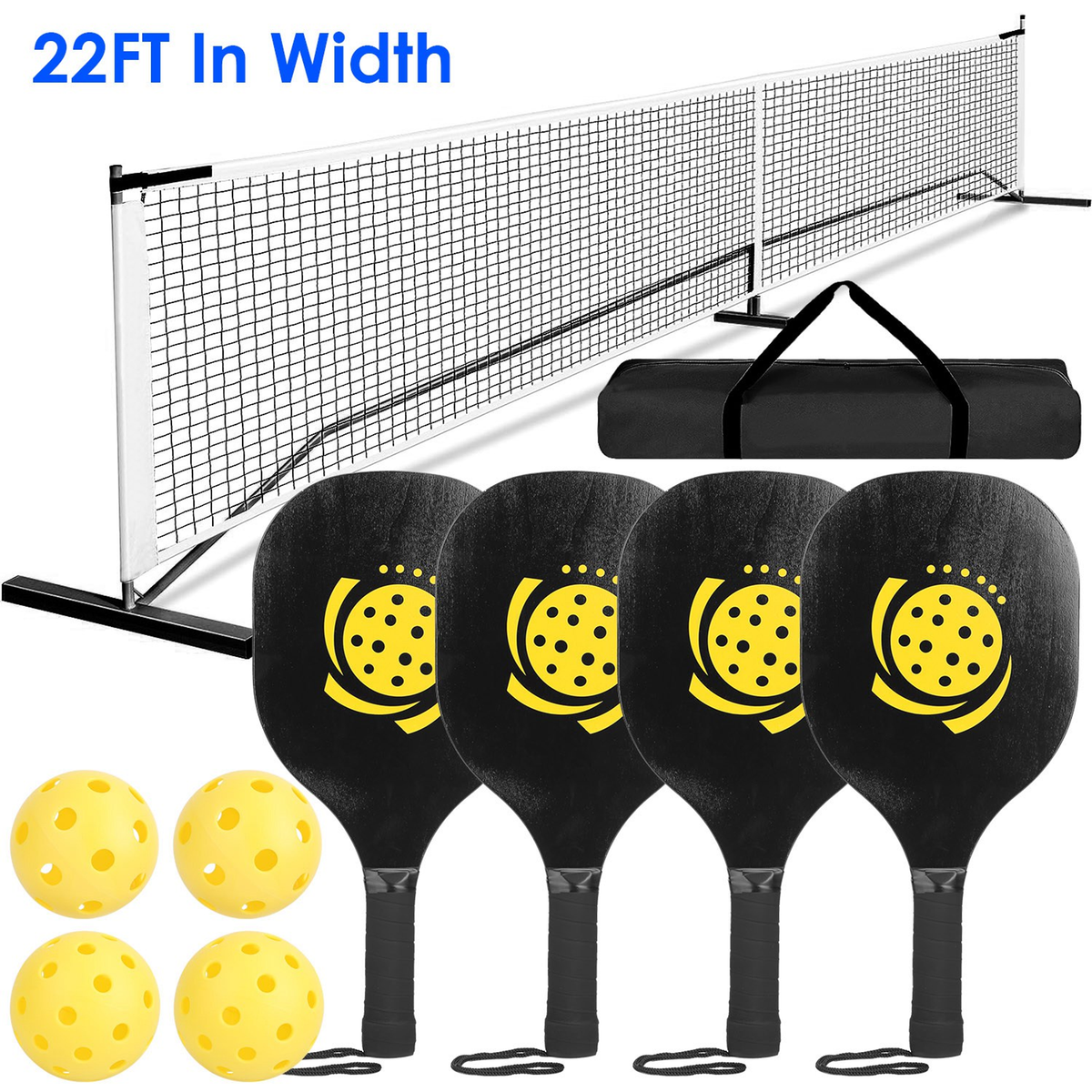 Portable Pickleball Net Set with Paddles and Balls