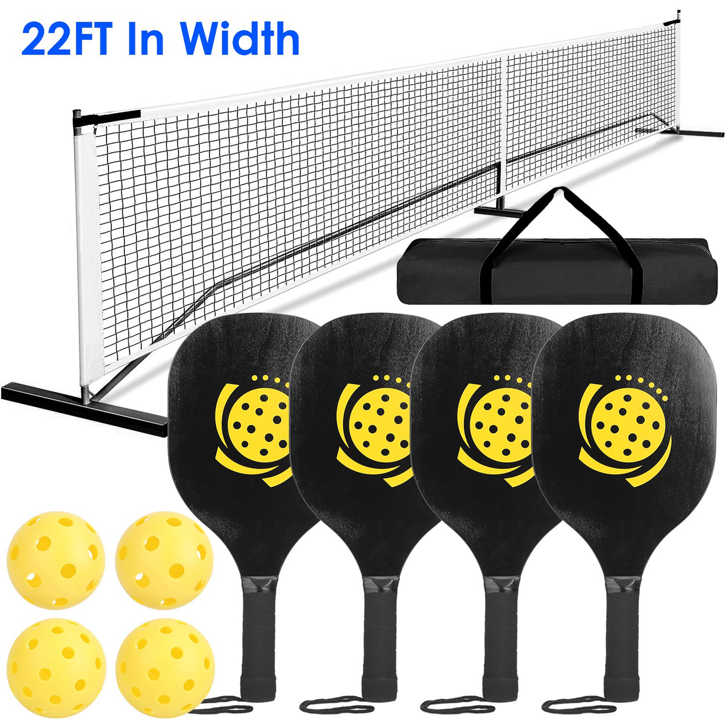 Portable Pickleball Net Set with Paddles and Balls
