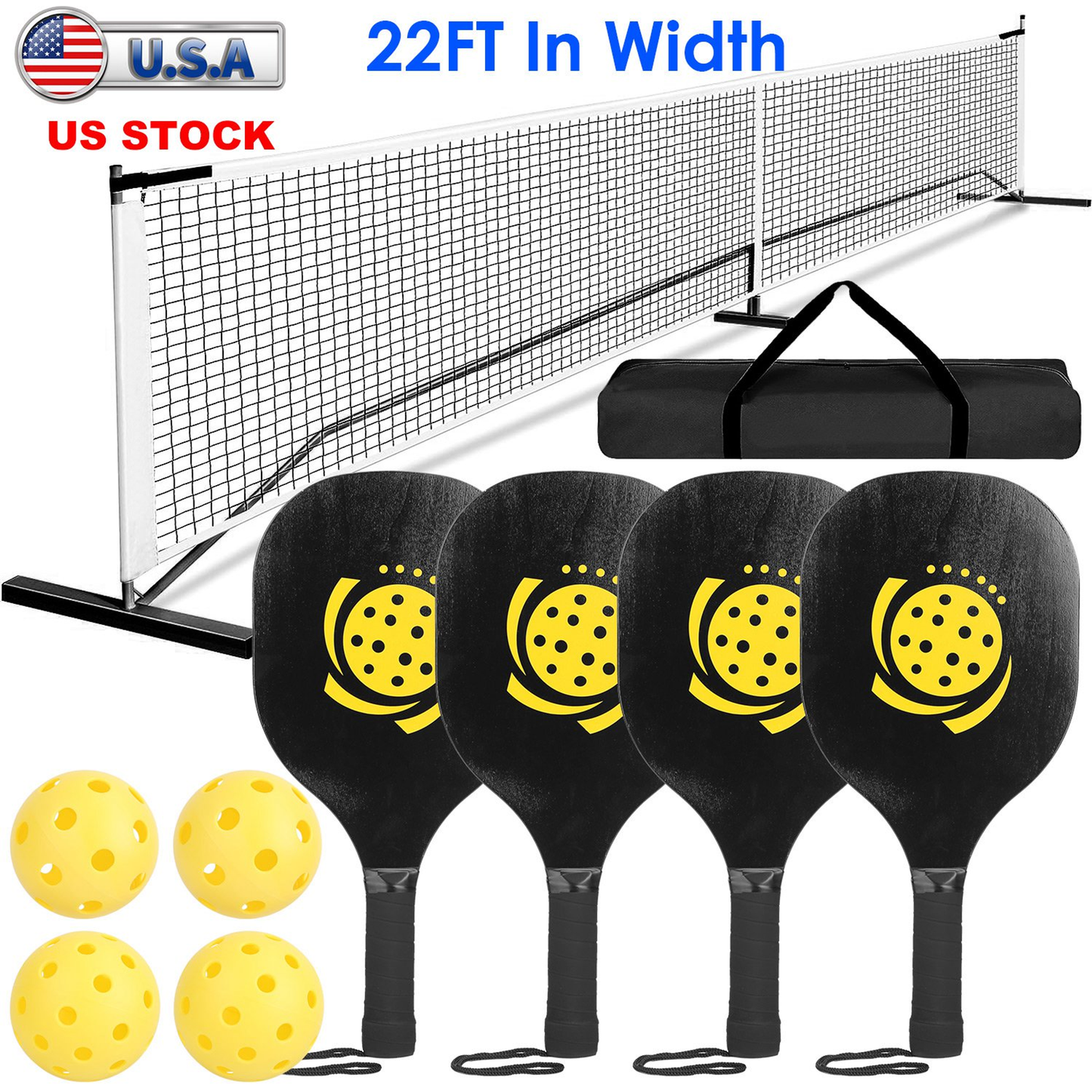 Portable Pickleball Net Set with Paddles and Balls