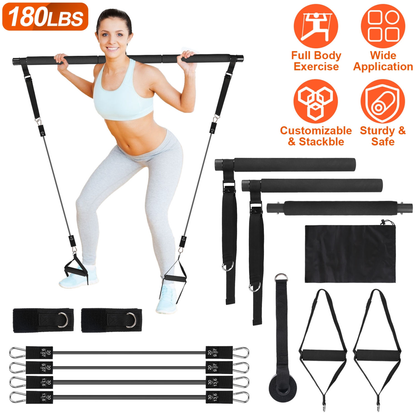 Pilates Bar Kit with 4 Resistance Bands, 100 lb