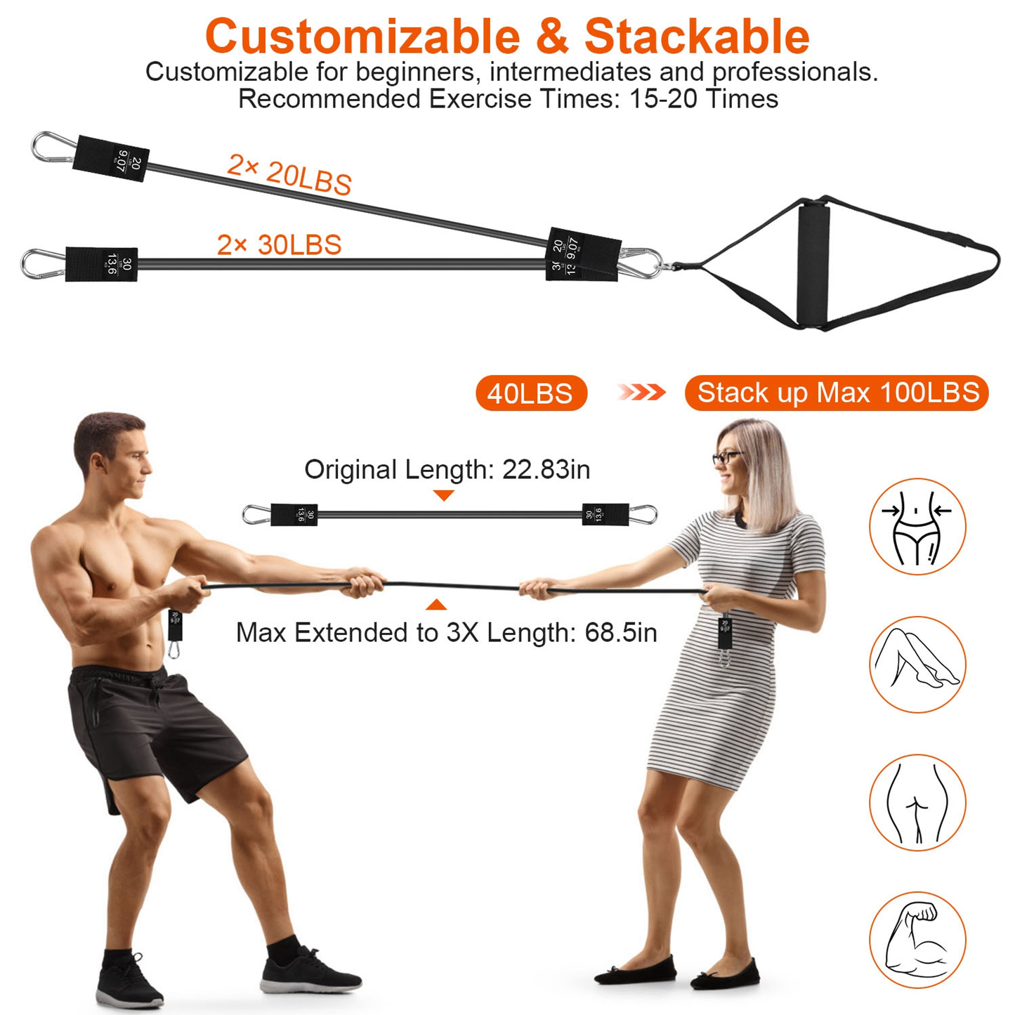 Pilates Bar Kit with 4 Resistance Bands, 100 lb