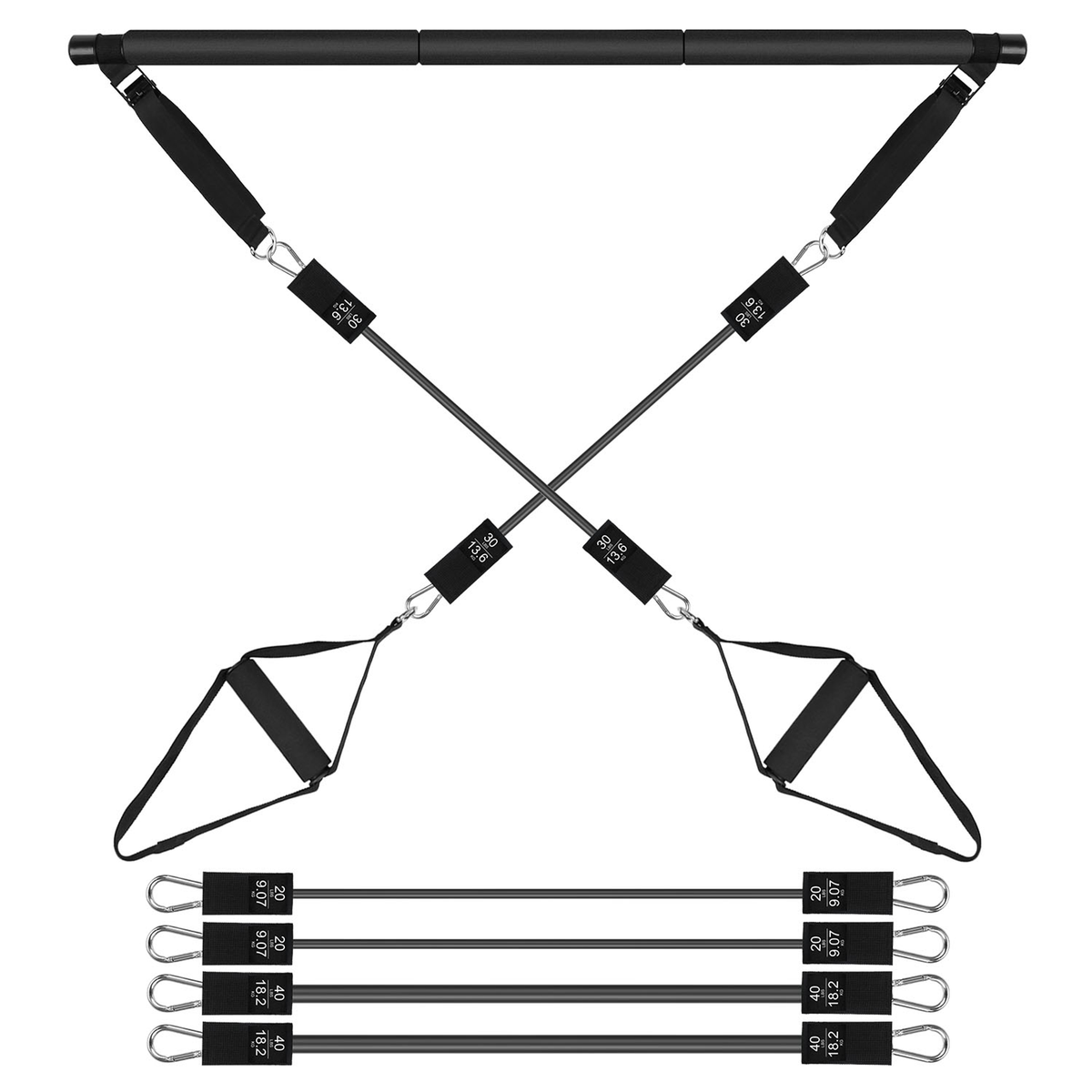 Pilates Bar Kit with 6 Resistance Bands, 180 lb
