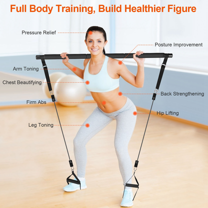 Pilates Bar Kit with 6 Resistance Bands, 180 lb