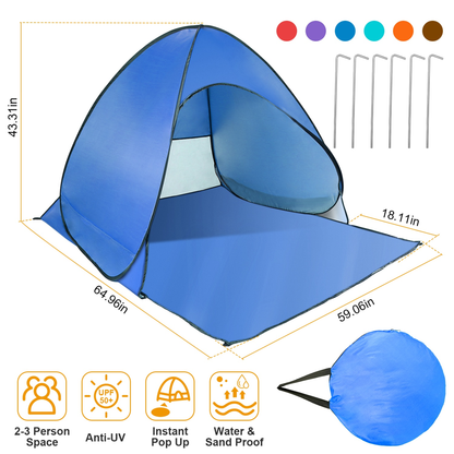 Pop Up Beach Tent Sun Shade 2-3 Person, Blue