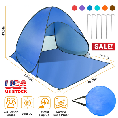 Pop Up Beach Tent Sun Shade 2-3 Person, Blue