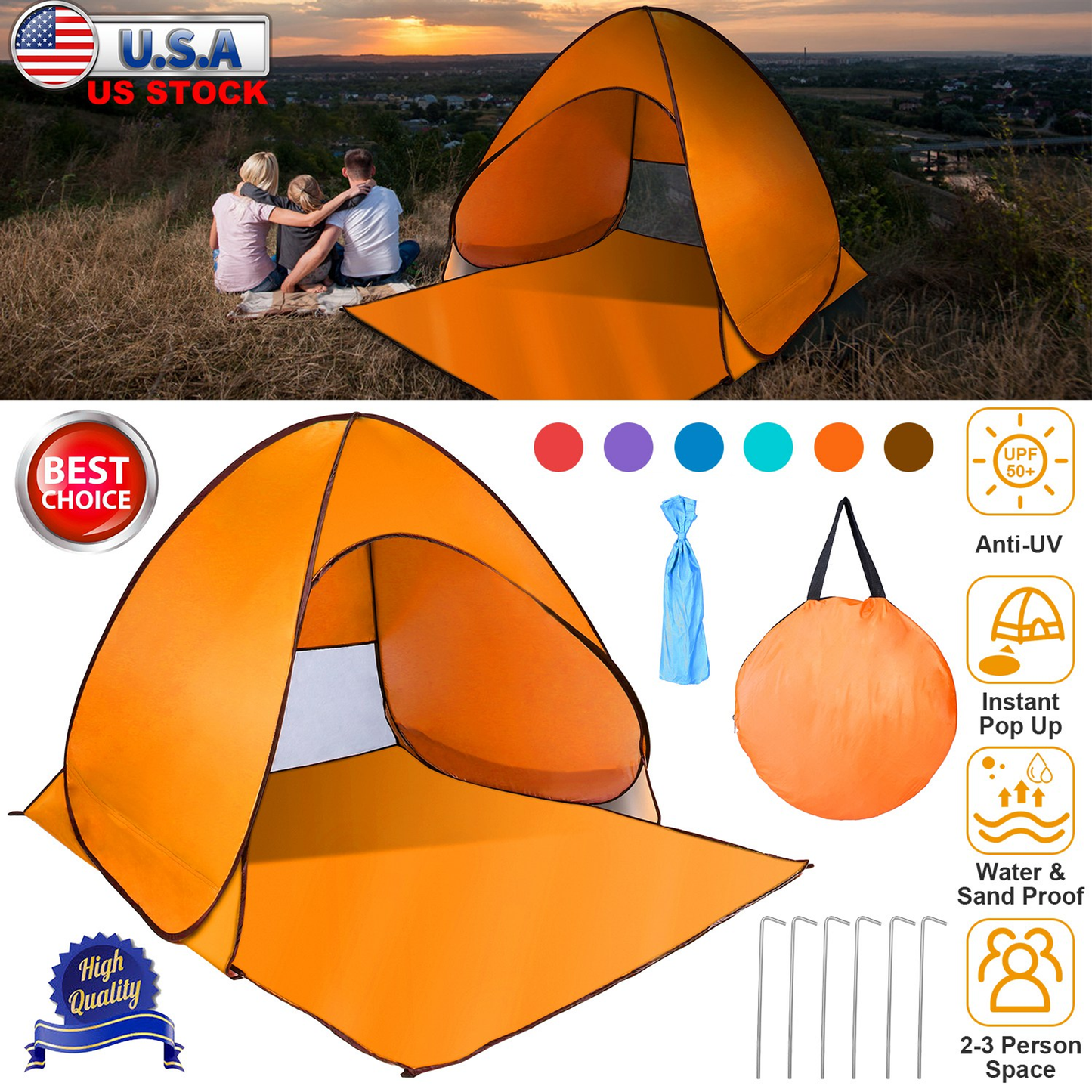 Pop Up Beach & Camping Tent - Orange