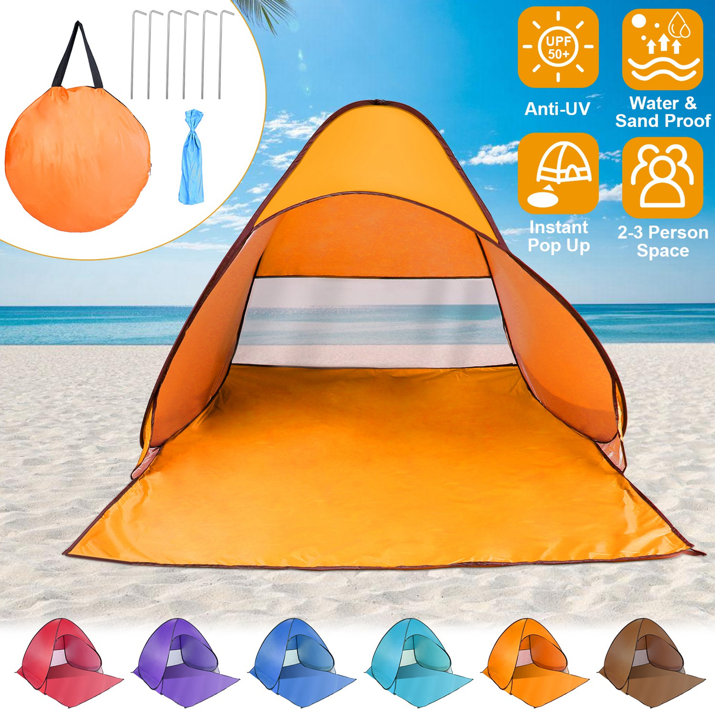 Pop Up Beach & Camping Tent - Orange