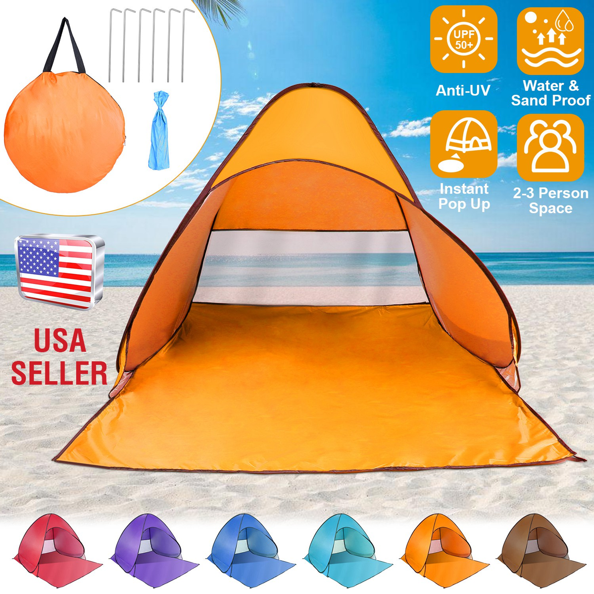 Pop Up Beach & Camping Tent - Orange