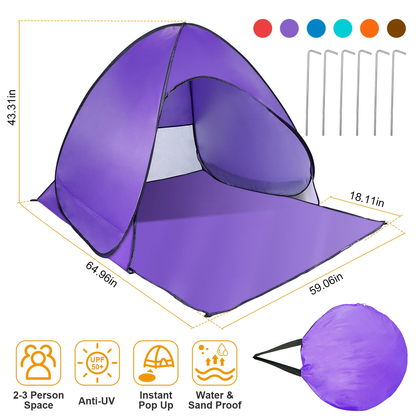 Pop Up Beach Tent Sun Shade Shelter - Purple