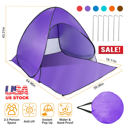 Pop Up Beach Tent Sun Shade Shelter - Purple