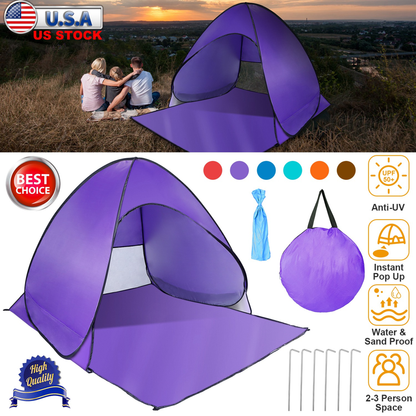 Pop Up Beach Tent Sun Shade Shelter - Purple