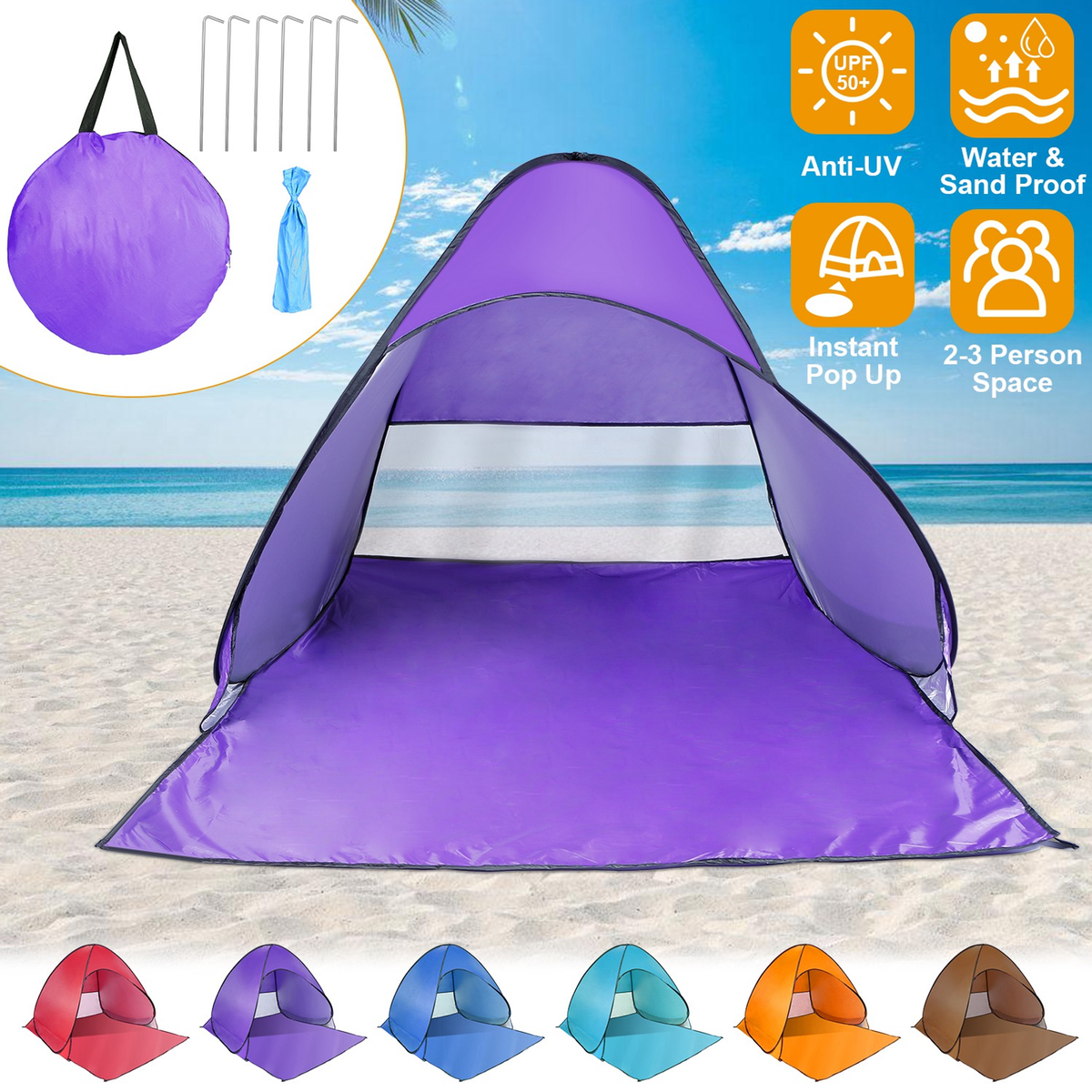 Pop Up Beach Tent Sun Shade Shelter - Purple