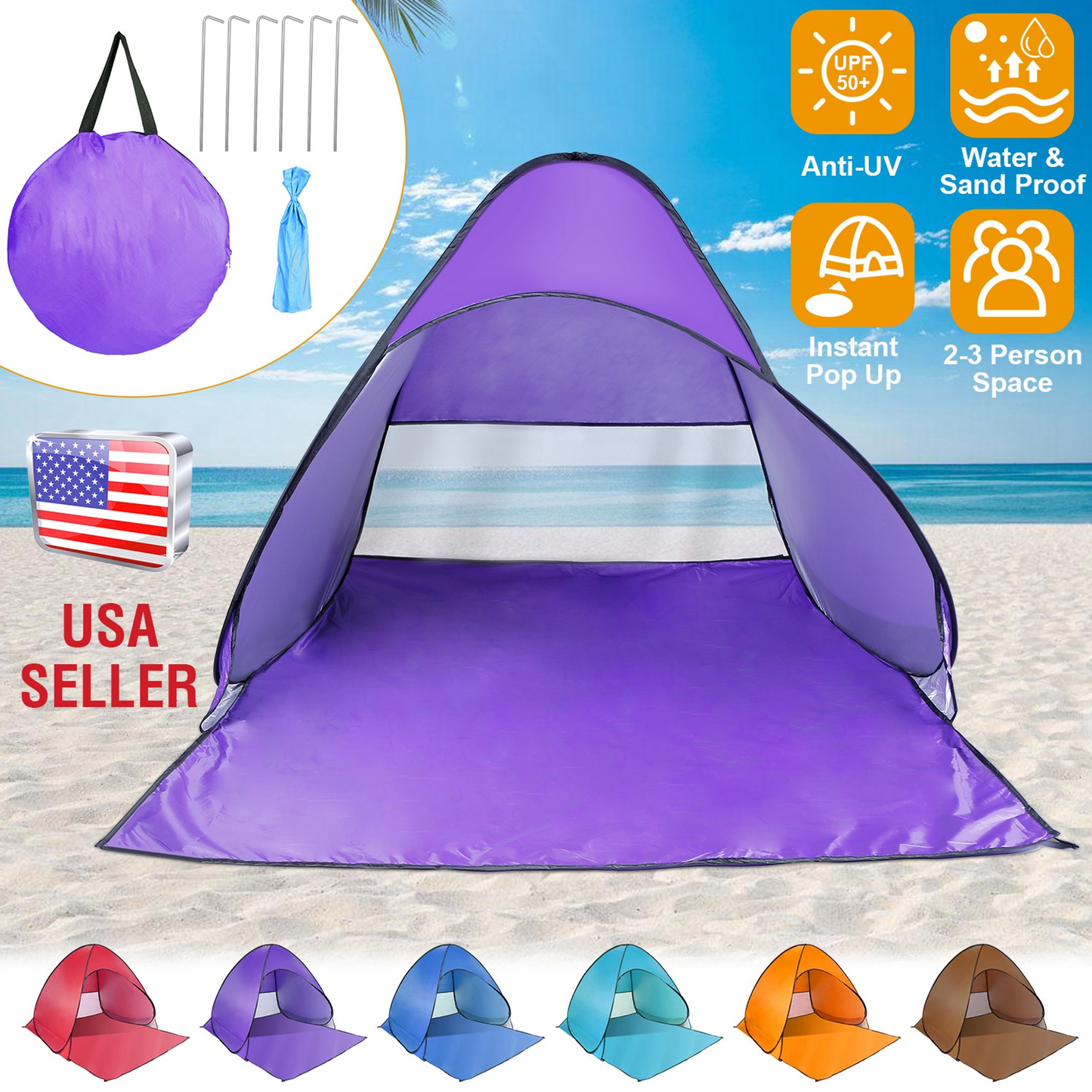 Pop Up Beach Tent Sun Shade Shelter - Purple
