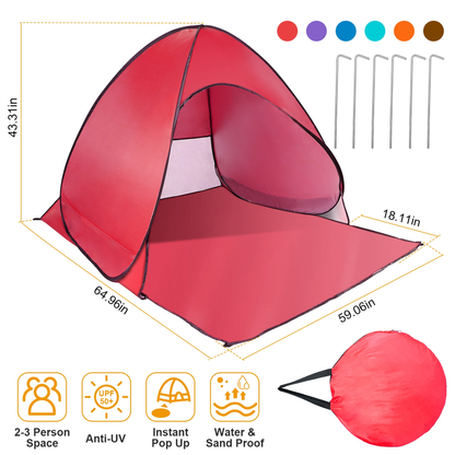 Pop Up Beach Tent Sun Shade 2-3 Person, Red