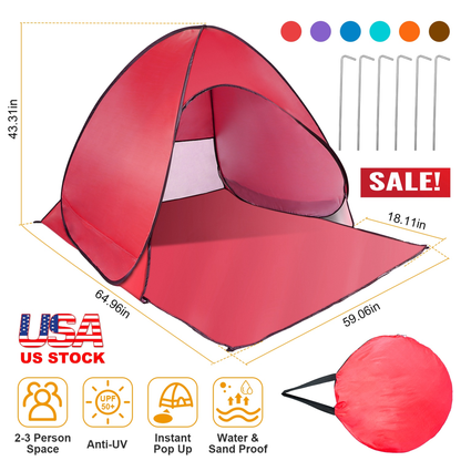 Pop Up Beach Tent Sun Shade 2-3 Person, Red