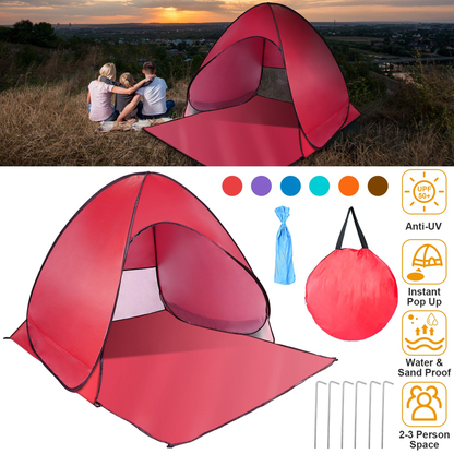 Pop Up Beach Tent Sun Shade 2-3 Person, Red