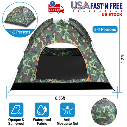 3/4-Person Instant Pop-Up Dome Tent