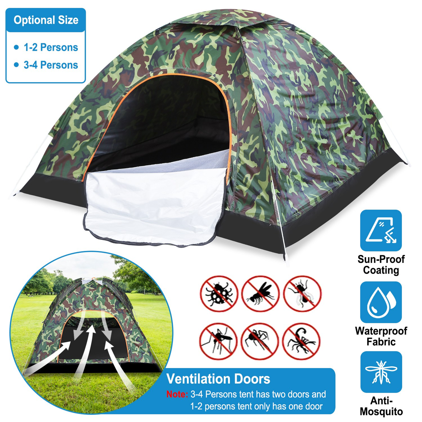 3/4-Person Instant Pop-Up Dome Tent