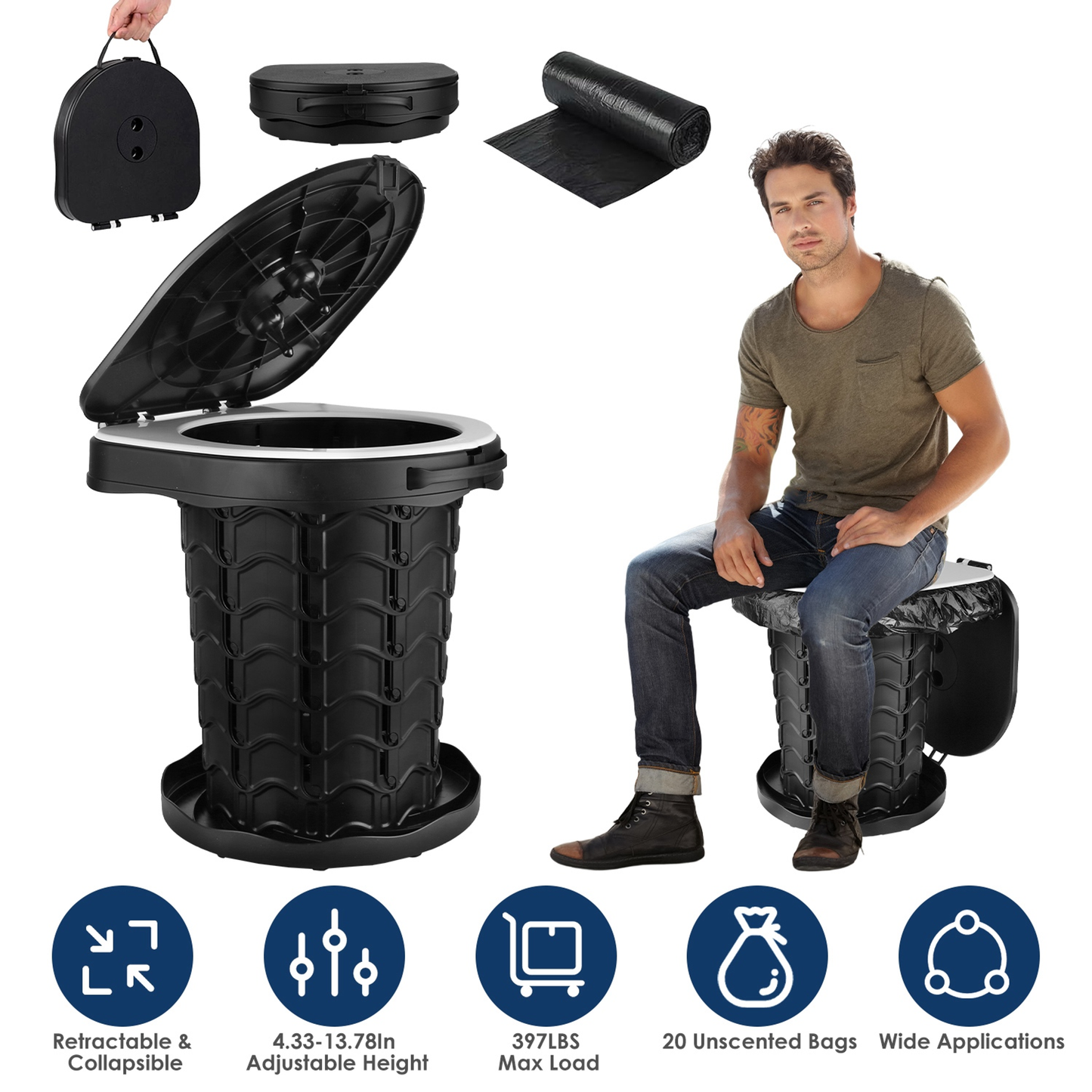 Retractable Portable Camping Toilet Collapsible Travel Toilet