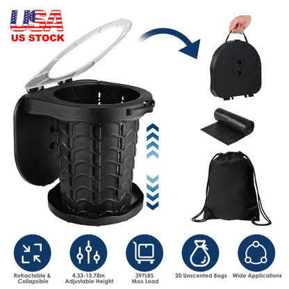 Retractable Portable Camping Toilet Collapsible Travel Toilet