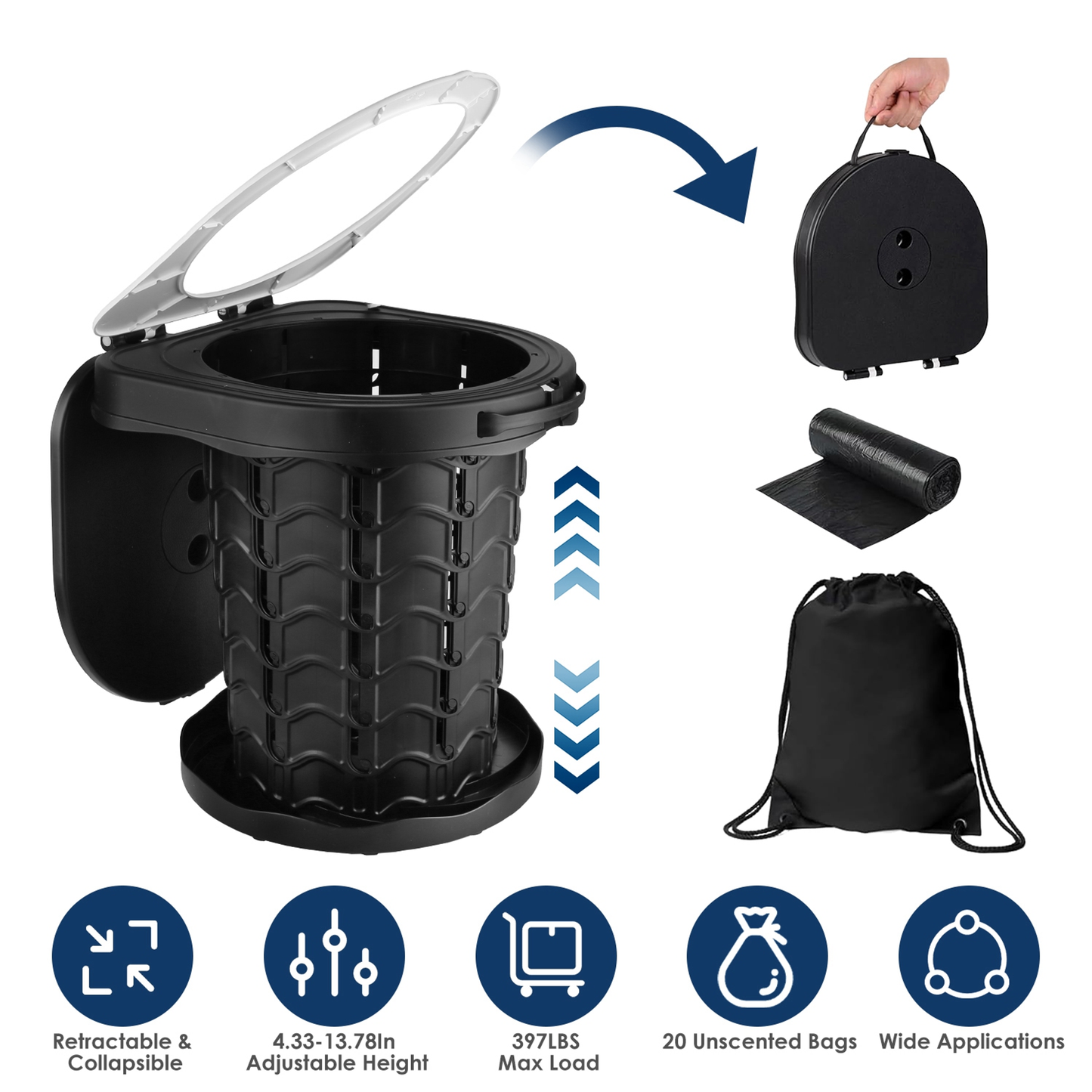Retractable Portable Camping Toilet Collapsible Travel Toilet