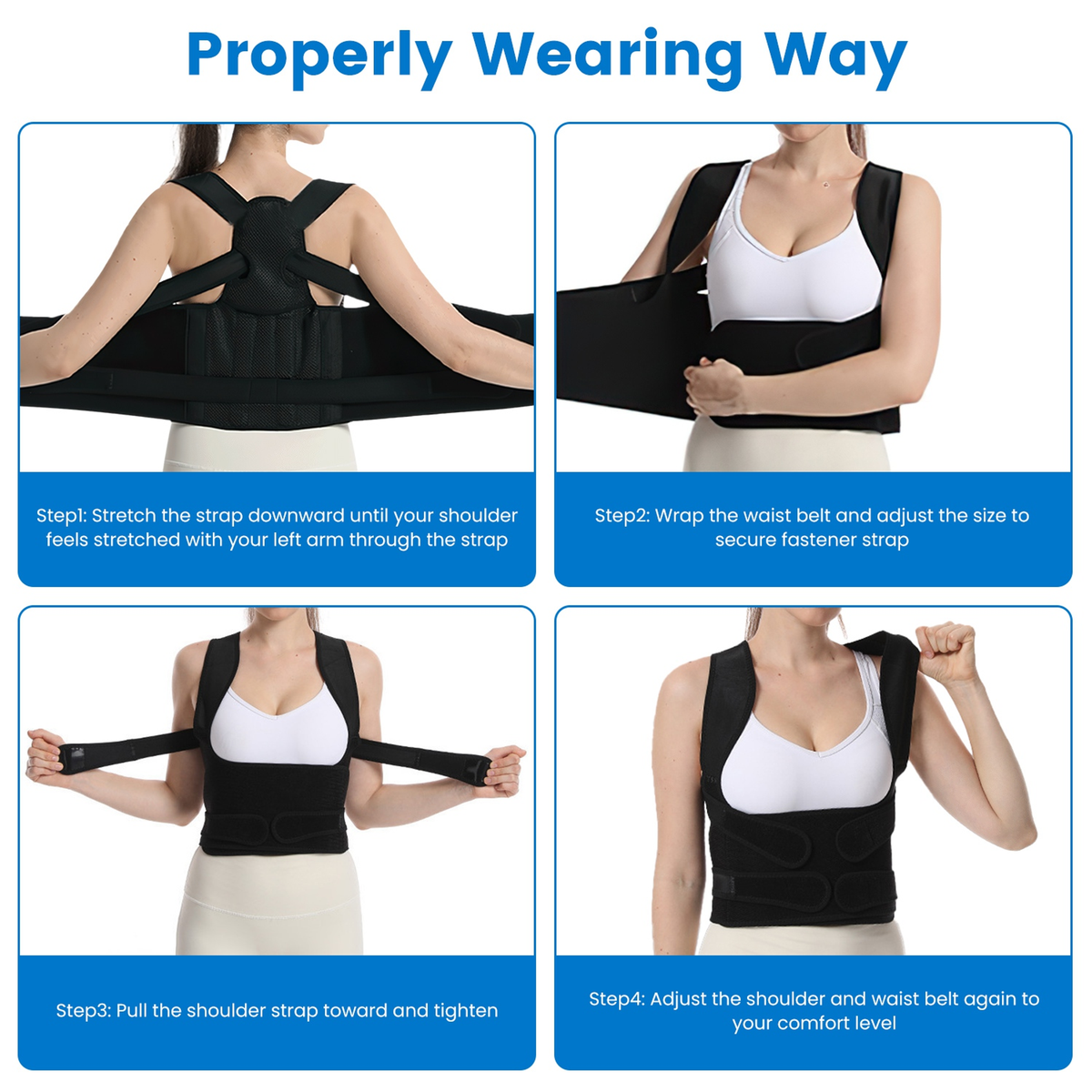 Posture Corrector Adjustable Back Brace, Large