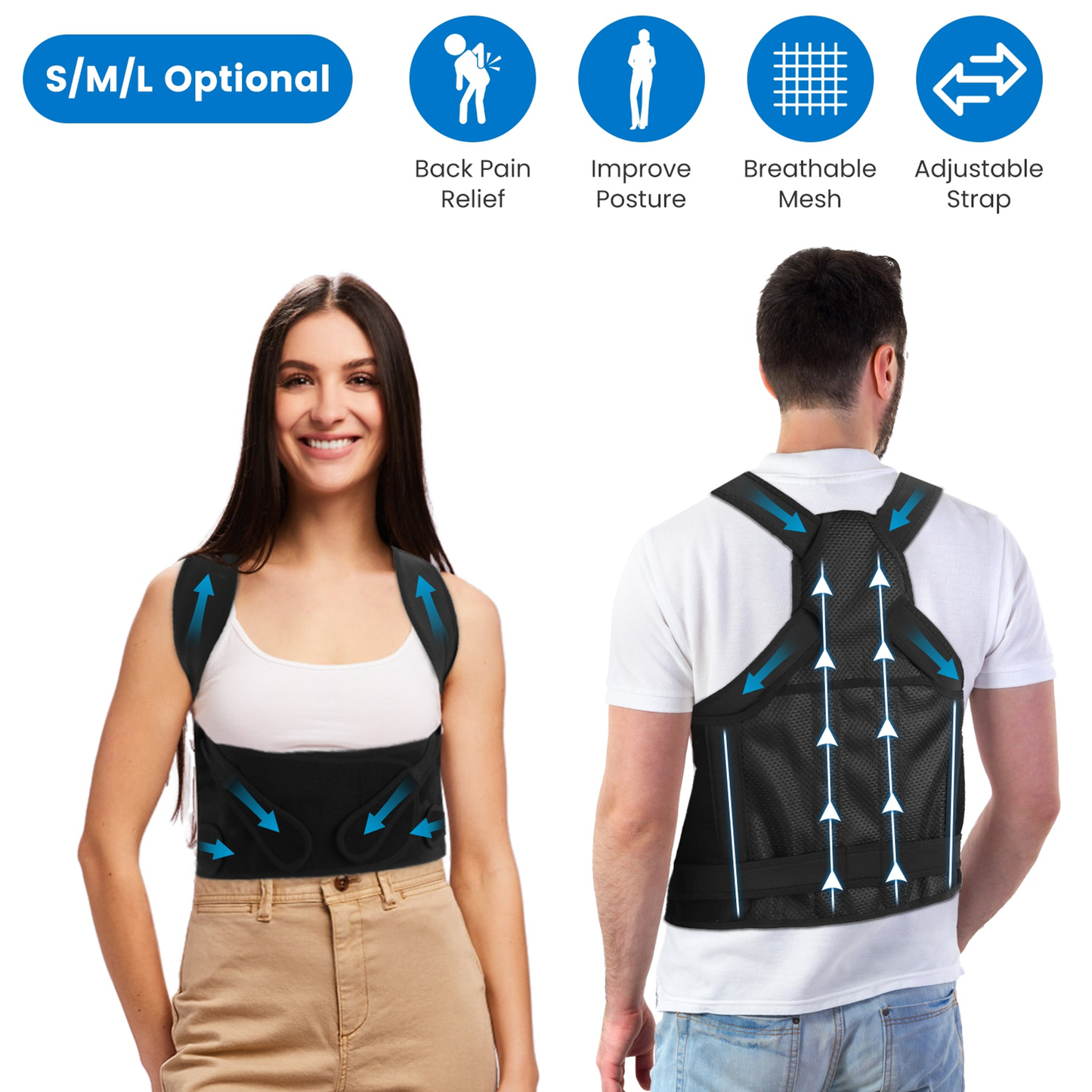 Posture Corrector Adjustable Back Brace, Medium