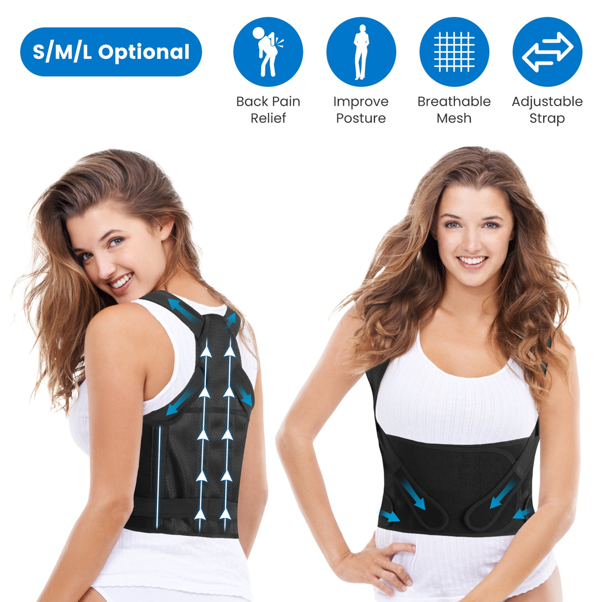 Posture Corrector Adjustable Back Brace, Medium