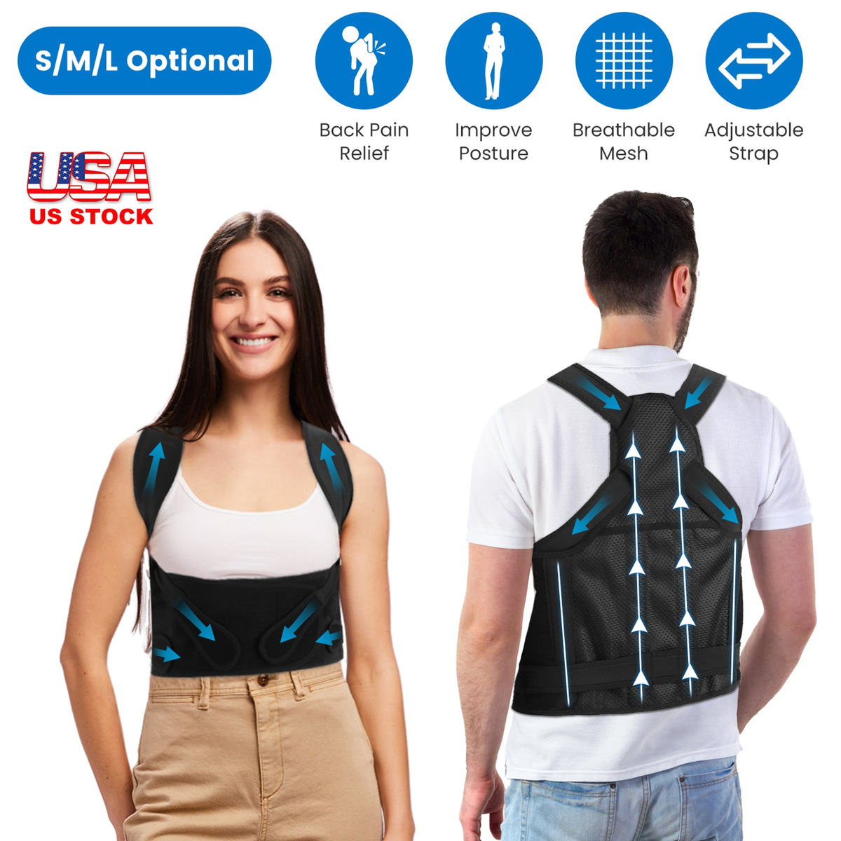 Posture Corrector Adjustable Back Brace, Medium