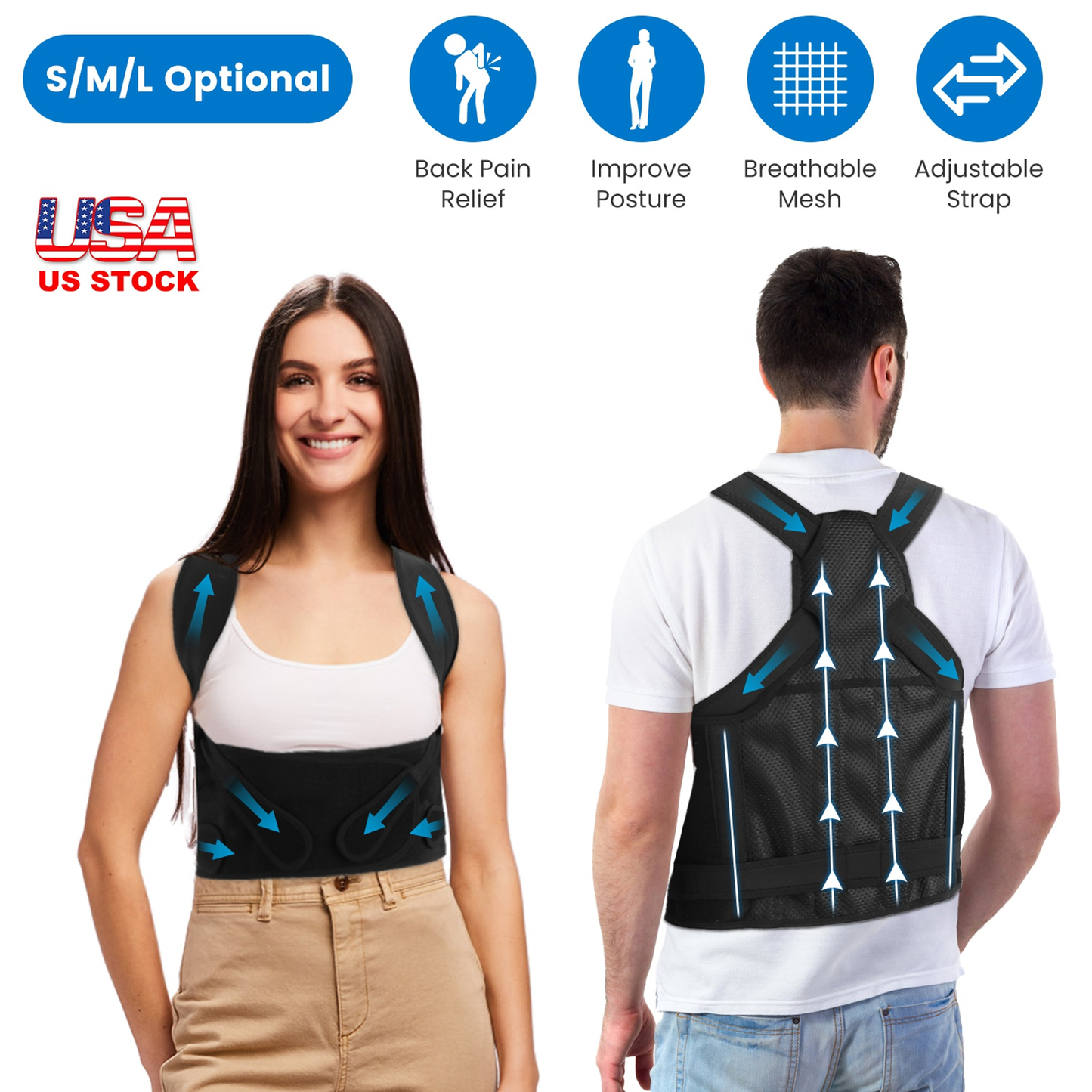 Posture Corrector Adjustable Back Brace, Medium