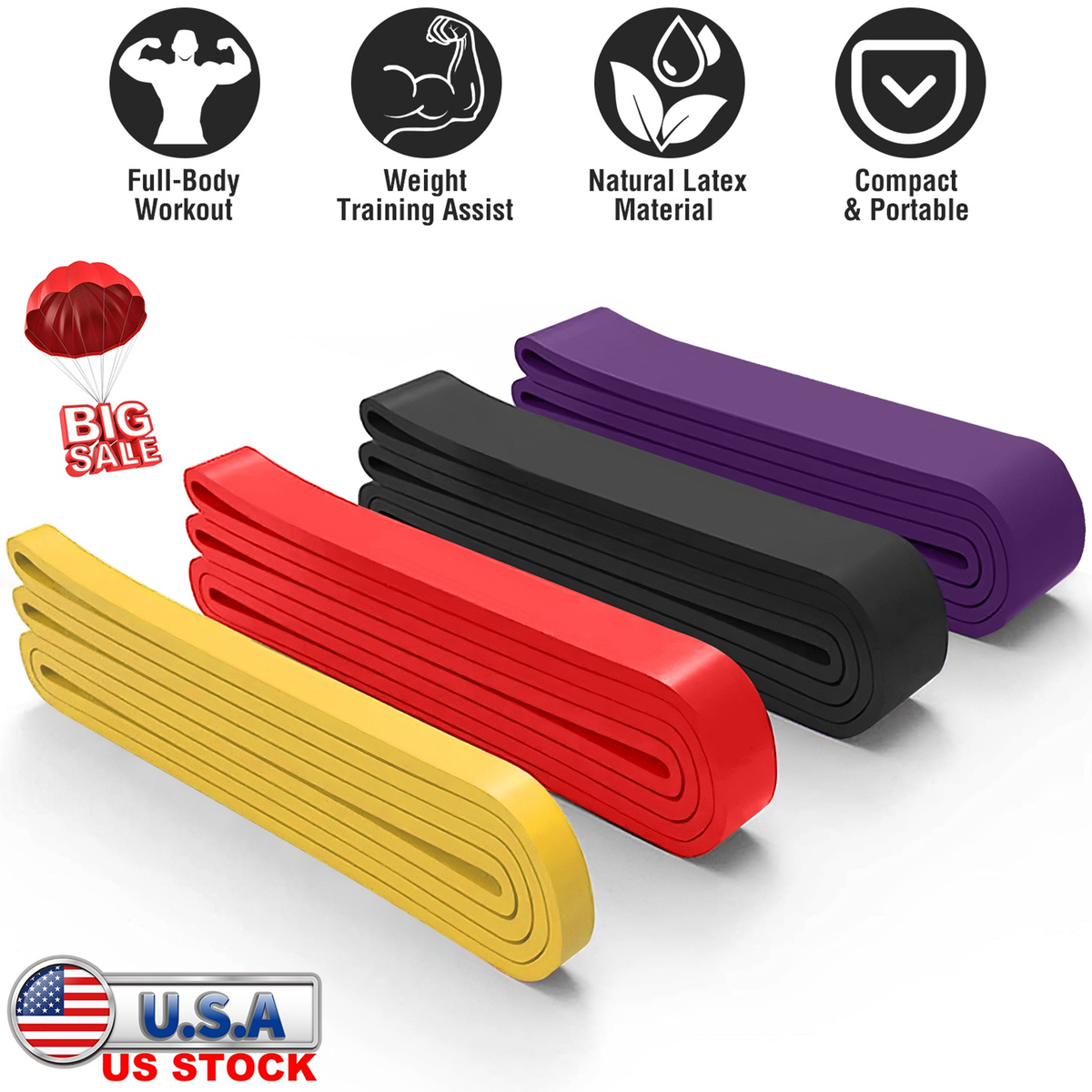 Pull Up Assistance Resistance Bands, Set of 4