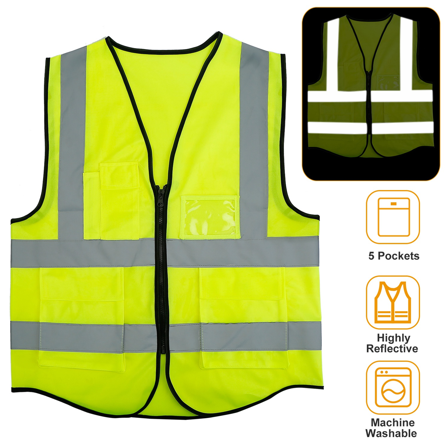 High-Visibility Reflective Safety Vest with Zipper Pocket
