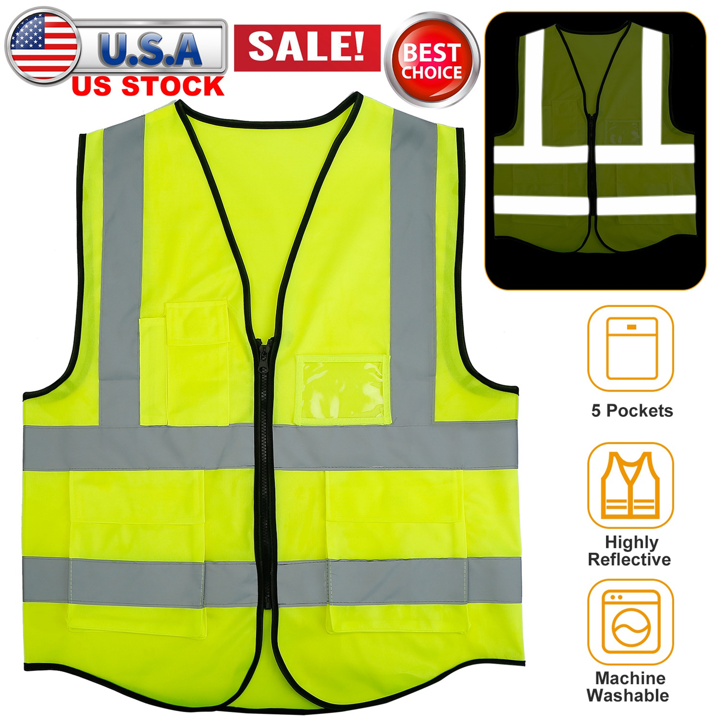High-Visibility Reflective Safety Vest with Zipper Pocket