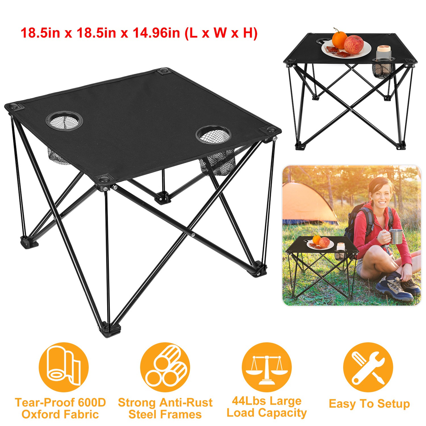 Foldable Camping Table with 600D Oxford Top