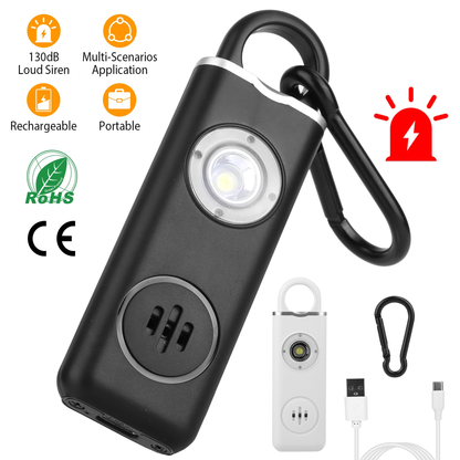 Rechargeable Personal Safety Alarm 130dB with LED Light - White