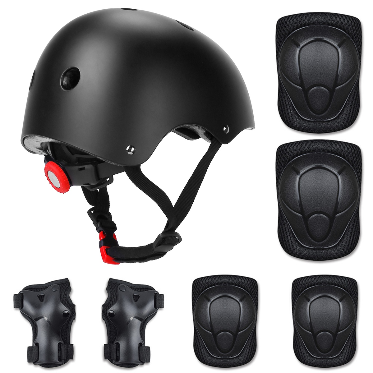 7-Piece Kids Safety Helmet and Pad Set, Black