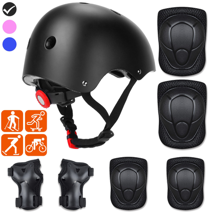 7-Piece Kids Safety Helmet and Pad Set, Black