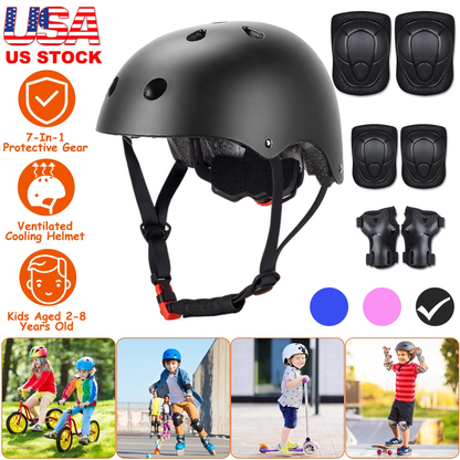 7-Piece Kids Safety Helmet and Pad Set, Black