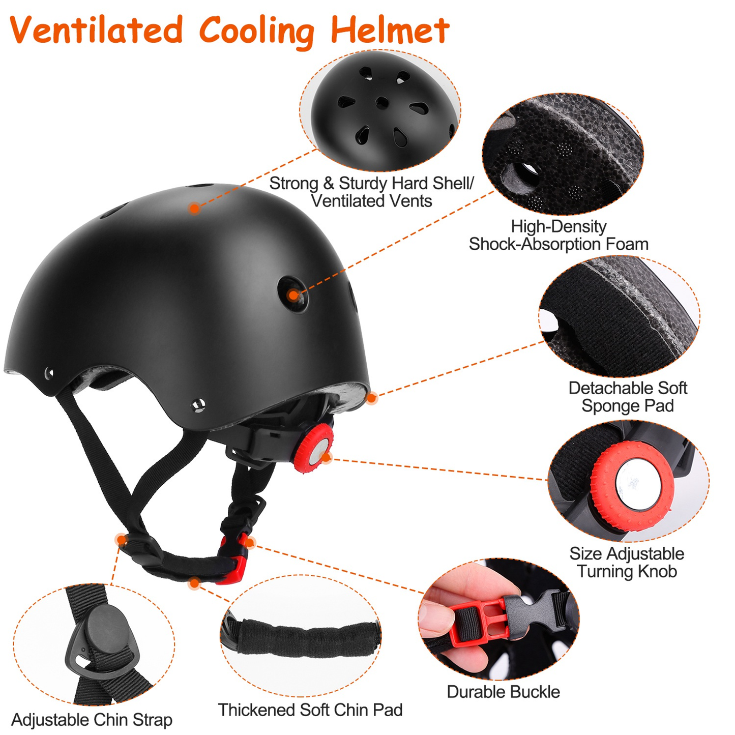 7-Piece Kids Safety Helmet and Pad Set, Black