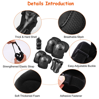 7-Piece Kids Safety Helmet and Pad Set, Black